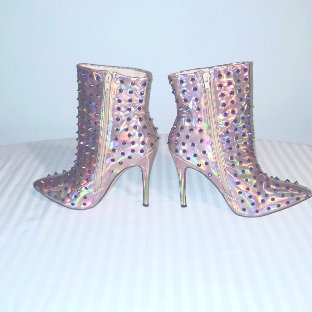Pink Studded Stiletto Ankle Boots Size 8.5